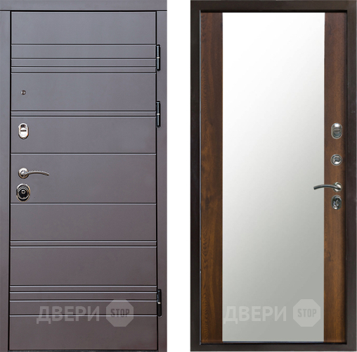 Входная металлическая Дверь Престиж Линия Браун Зеркало Дуб в Пушкино