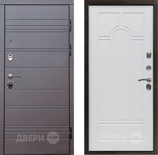 Входная металлическая Дверь Престиж Линия Браун Арка Белое дерево в Пушкино