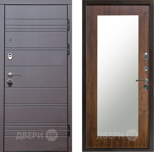 Входная металлическая Дверь Престиж Линия Браун Зеркло Пастораль Дуб в Пушкино