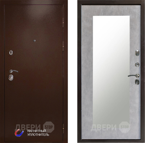 Входная металлическая Дверь Престиж Медь Зеркло Пастораль Бетон светлый в Пушкино