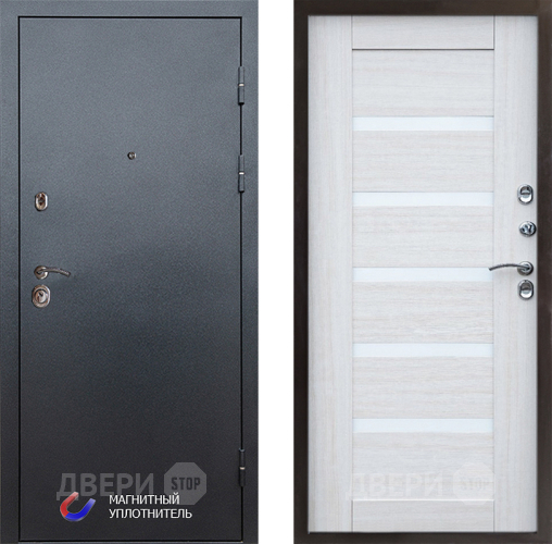 Входная металлическая Дверь Престиж Графит Царга Лиственница белая в Пушкино
