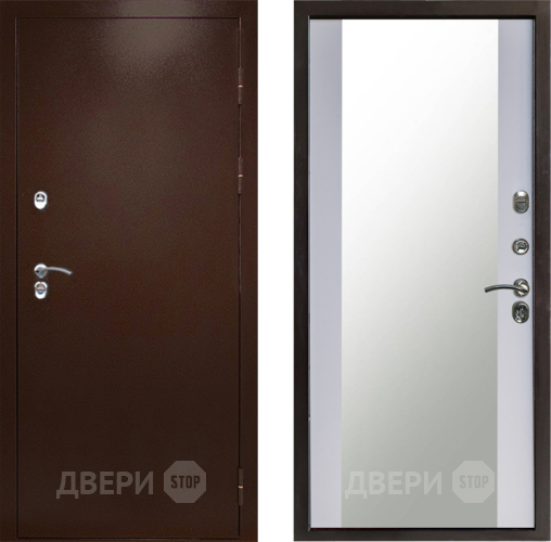 Входная металлическая Дверь Престиж TERMO с терморазрывом Снегирь Медь Зеркало Белый софт в Пушкино