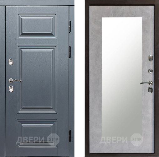 Входная металлическая Дверь Престиж TERMO с терморазрывом Премиум Грэй Зеркало пастораль Бетон светлый в Пушкино