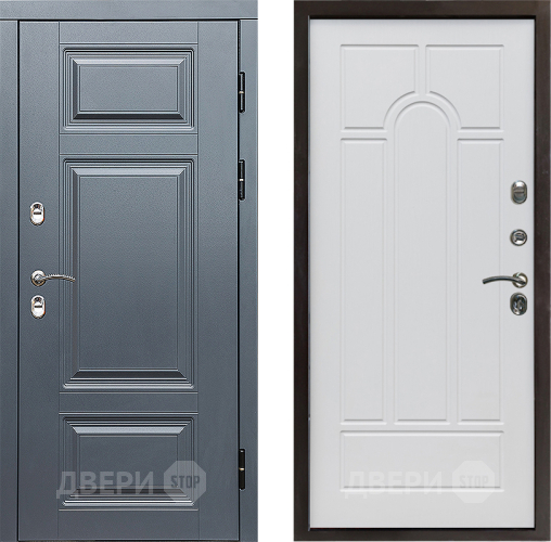 Входная металлическая Дверь Престиж TERMO с терморазрывом Премиум Грэй Арка Белое дерево в Пушкино