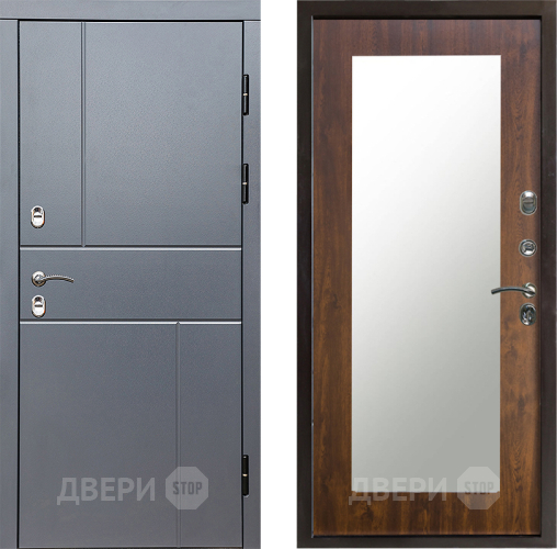 Входная металлическая Дверь Престиж TERMO с терморазрывом Горизонт Грэй Зеркало пастораль Дуб в Пушкино