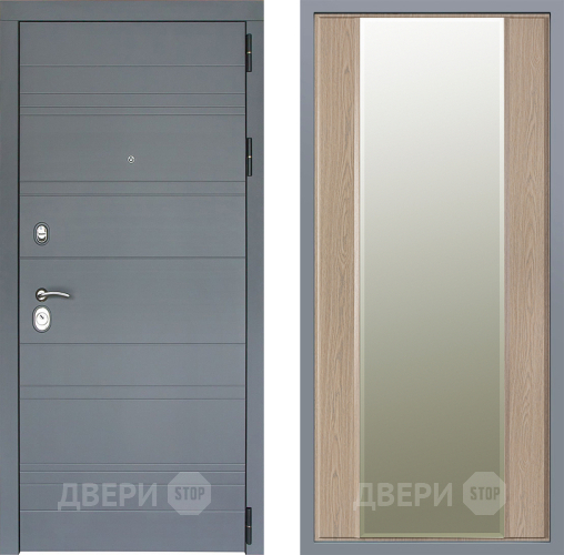 Дверь Заводские двери Лира Софт графит Зеркало Макси Беленый дуб в Пушкино