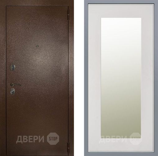 Дверь Заводские двери Эталон 3к антик медь Зеркало Модерн Белый софт в Пушкино