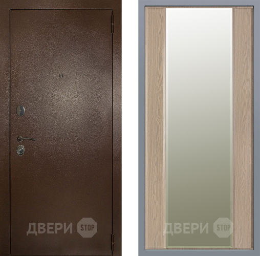 Дверь Заводские двери Эталон 3к антик медь Зеркало Макси Беленый дуб в Пушкино