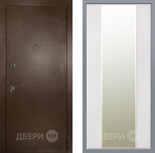 Дверь Заводские двери Эталон 3к антик медь Зеркало Макси Белый матовый в Пушкино