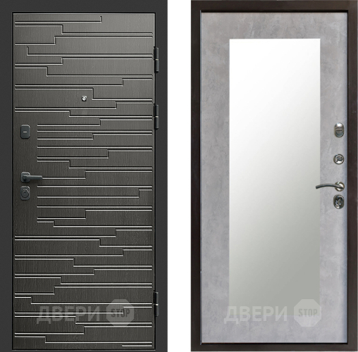 Входная металлическая Дверь Престиж Rivera Зеркло Пастораль Бетон светлый в Пушкино