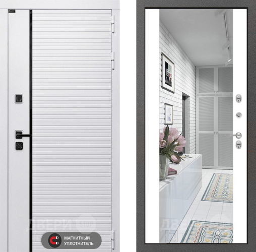 Входная металлическая Дверь Лабиринт (LABIRINT) Royal Зеркало Максимум Белый софт в Пушкино