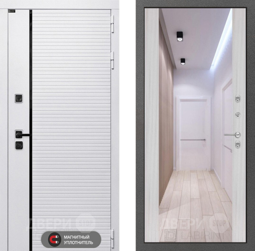 Входная металлическая Дверь Лабиринт (LABIRINT) Royal Зеркало Максимум Сандал белый в Пушкино