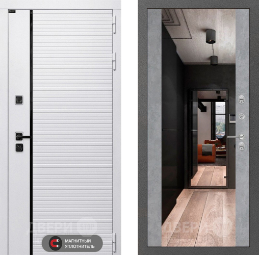 Входная металлическая Дверь Лабиринт (LABIRINT) Royal Зеркало Максимум Бетон светлый в Пушкино