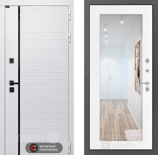 Входная металлическая Дверь Лабиринт (LABIRINT) Royal Зеркало 18 Белое дерево в Пушкино