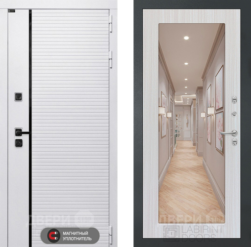 Входная металлическая Дверь Лабиринт (LABIRINT) Royal Зеркало 18 Сандал белый в Пушкино