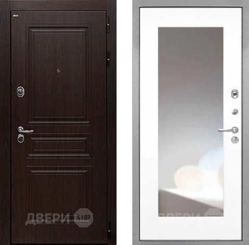 Входная металлическая Дверь Интекрон (INTECRON) Брайтон Тиковое Дерево ФЛЗ-120-М Зеркало Белый матовый в Пушкино