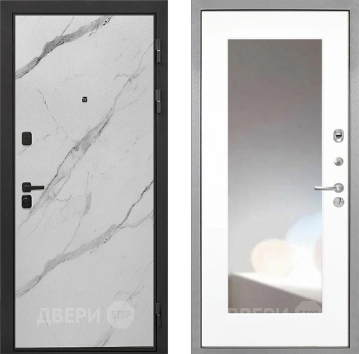 Входная металлическая Дверь Интекрон (INTECRON) Профит Black Мрамор Арктик ФЛЗ-120-М Зеркало Белый матовый в Пушкино