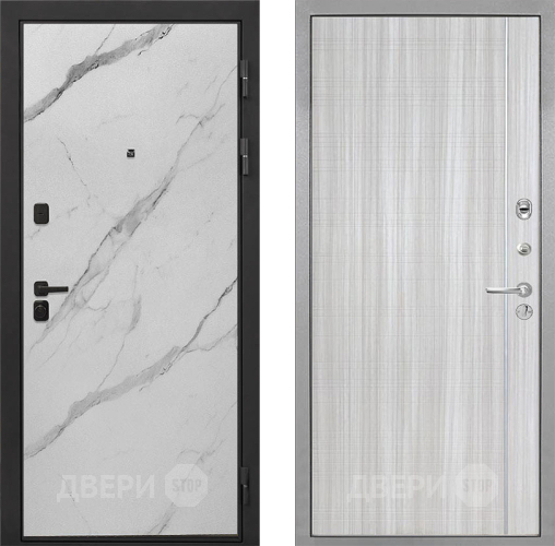 Входная металлическая Дверь Интекрон (INTECRON) Профит Black Мрамор Арктик В-07 с молдингом Сандал белый в Пушкино