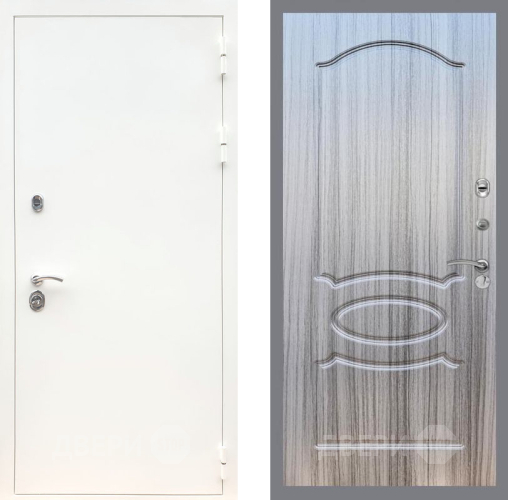 Входная металлическая Дверь Рекс (REX) 5 Белая Шагрень FL-128 Сандал грей в Пушкино