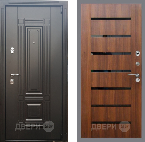 Входная металлическая Дверь Рекс (REX) 9 СБ-14 стекло черное Орех бренди в Пушкино
