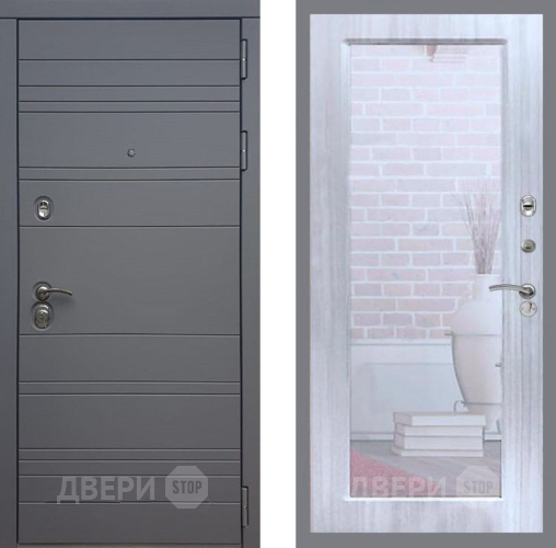 Входная металлическая Дверь Рекс (REX) 14 силк титан Зеркало Пастораль Сандал белый в Пушкино