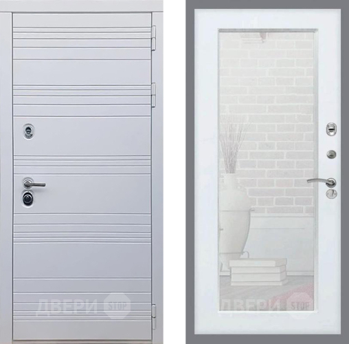 Входная металлическая Дверь Рекс (REX) 14 Силк Сноу Зеркало Пастораль Белый ясень в Пушкино