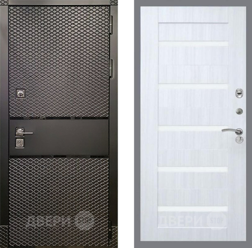 Входная металлическая Дверь Рекс (REX) 15 Черный Кварц СБ-14 стекло белое Сандал белый в Пушкино