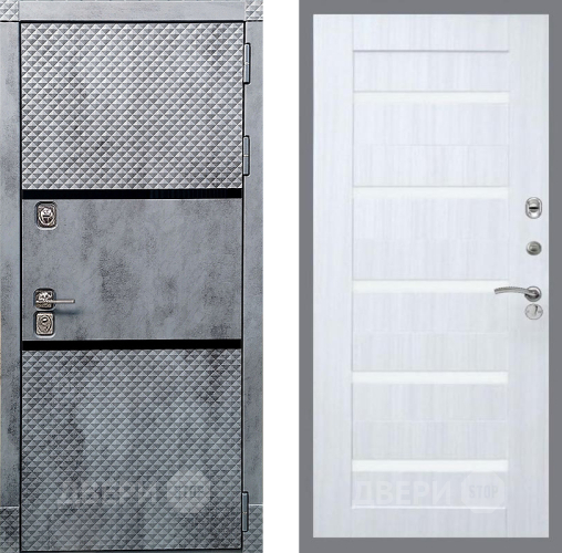 Дверь Рекс (REX) 15 Бетон Темный СБ-14 стекло белое Сандал белый в Пушкино