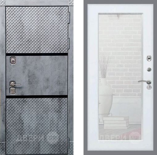 Дверь Рекс (REX) 15 Бетон Темный Зеркало Пастораль Белый ясень в Пушкино