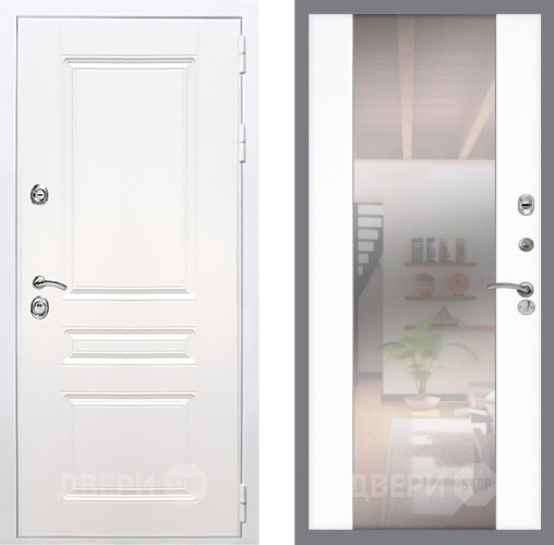 Входная металлическая Дверь Рекс (REX) Премиум-н Силк Сноу СБ-16 Зеркало Силк Сноу в Пушкино