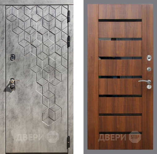 Входная металлическая Дверь Рекс (REX) 23 СБ-14 стекло черное Орех бренди в Пушкино